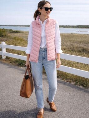 Big Chill Coastal Prep Tickled Pink Quilted Puffer Vest - size S